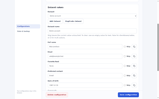 Data FillR :: Browser extension to automatically fill data into websites.