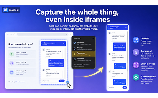 SnapFold: Full Page & Content Screenshots :: Capture full webpages, scrollable elements, nested panels, chat histories, and iframe content in one high-resolution screenshot.