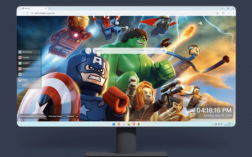 LEGO Marvel Super Heroes Live Wallpaper :: LEGO Avengers team in action poses with Hulk, Iron Man, Captain America, Spider-Man and Thor against dramatic sky.