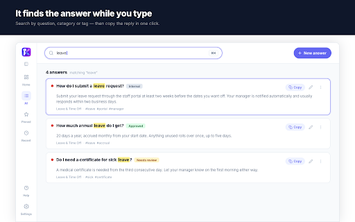 Knackle :: Your answers, one ⌘K away. A private, local answer bank — search, copy and paste your standard replies anywhere.