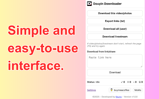 Douyin Downloader :: Download Douyin videos, export links, bulk download, and capture livestreams.