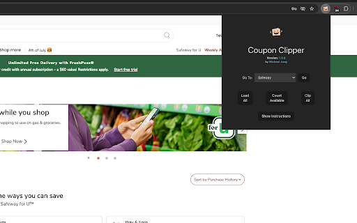 Coupon Clipper :: Conveniently clip digital grocery coupons with one click. Supports Albertsons-owned companies (e.g., Safeway, Vons, Acme and others)