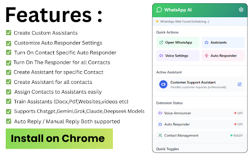 WhatsApp AI Assistant Manager :: Auto-responder for WhatsApp Web with custom AI assistants, voice announcements, and smart contact management
