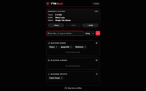 YTM Block :: Block artists on YouTube Music to automatically skip their tracks.