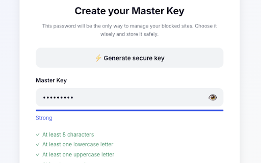 Master Key - Free Focus Blocker - Sites Blocker :: Protect your focus from the attention economy. Block distracting websites behind a Master Key password.