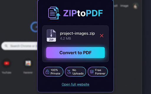 ZIP to PDF Converter :: Convert ZIP files to PDF instantly — free, fast, and 100% private. Upload your ZIP archive and get a polished PDF in seconds.