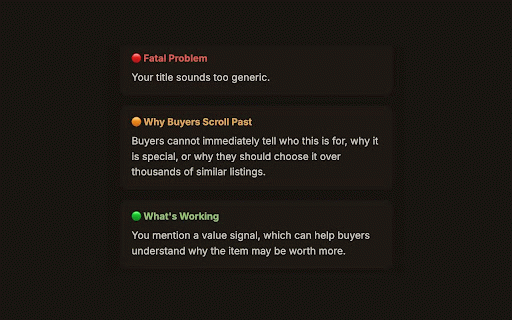 Listing Doctor — Why No Sales? for Etsy :: Instantly diagnose why your Etsy listing may not be getting clicks or sales. Not affiliated with Etsy.