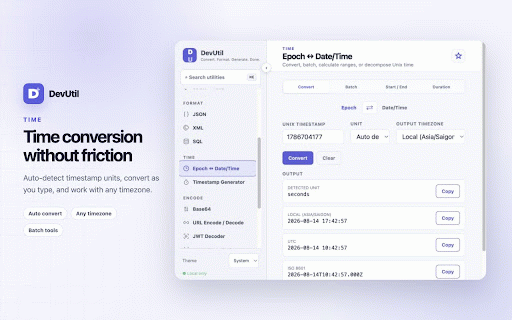 DevUtil – JSON Formatter & Developer Tools :: A local developer toolbox for formatting, converting, encoding, and generating data directly in your browser.
