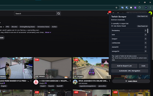 Twitch Scraper: Export Channels, Streams, Chat & more :: Scrape Clips, Schedules, Users, and more from Twitch, with options to export in formats such as CSV, Excel, JSON and others