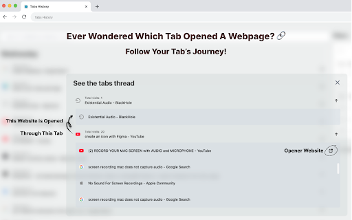 Tabs History :: Organize your browsing history by tabs, not time, for a clearer, smarter way to retrace your steps.