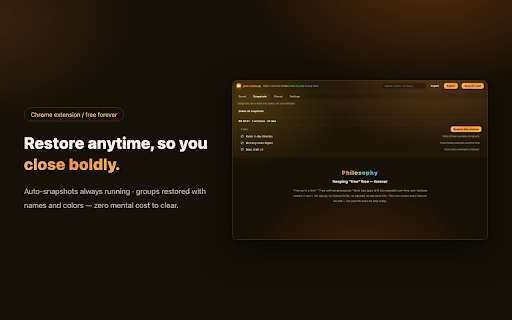 pon-tabkeep | Tab manager, free forever :: Save tabs in one click, restore anytime. Free forever. Auto-save tab manager. Unlimited, no account. Tab groups, search, export.