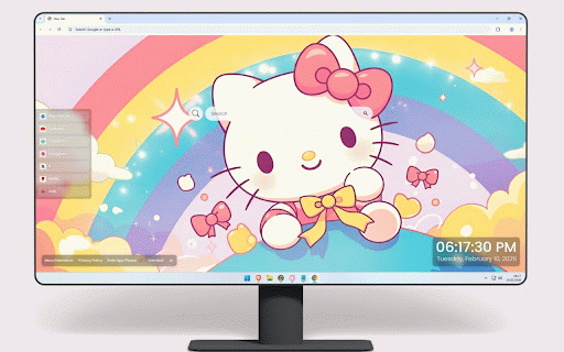 Hello Kitty Rainbow Adventure Live Wallpaper :: Hello Kitty floating through pastel rainbow sky with clouds, bows, and sparkles.