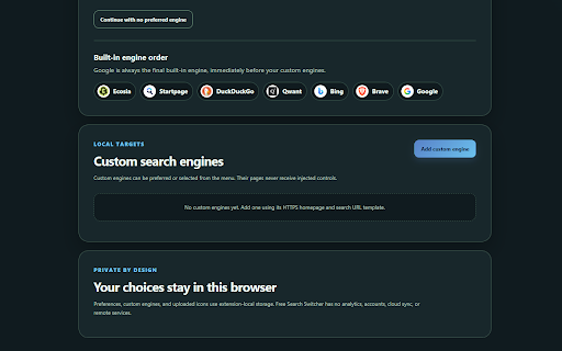 Free Search Switcher :: A cross-browser extension for switching between preferred and custom search engines while preserving the current search query.