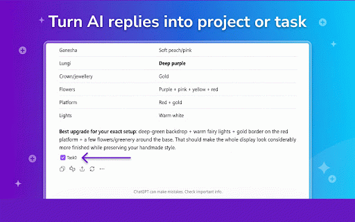 Task0 :: Save Task0 tasks and notes from any page, and import AI replies as a project.