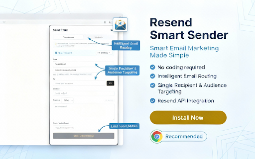 Resend Email Sender - Marketing & Transactional Emails :: Email marketing tool for Resend API. Send transactional & bulk emails to audiences without coding. Secure local API key storage.