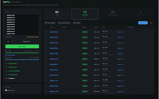 CanFlip :: Instantly see if you're approved, need approval, or restricted for Amazon products — right on Keepa.