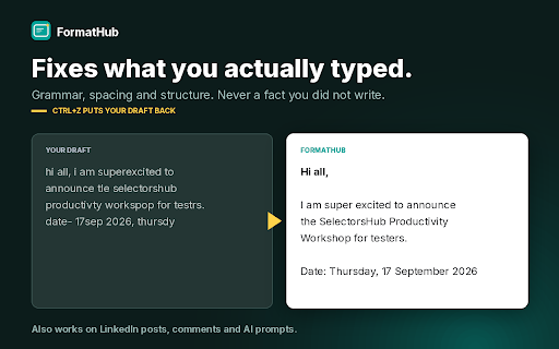 FormatHub - Email, Post, Comment :: Right-click in any text box to format emails, posts, comments and messages in place with free on-device AI. No API key.