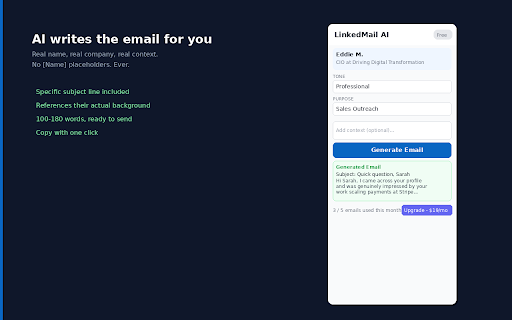 LinkedMail AI - Cold Email Generator :: Generate personalized cold emails from any LinkedIn profile in one click.