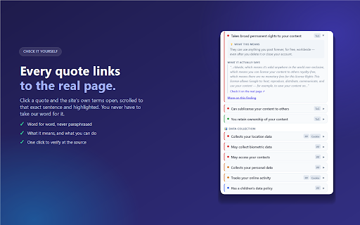 Fine Print Guard: Ad Blocker, Pop-up Blocker & Tracker Blocker :: Free ad blocker and pop-up blocker. Stops trackers, rejects cookie banners for you, and warns you about bad terms of service.