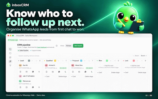 WhatsApp CRM – InboxCRM: Pipeline, Scheduler & Auto Reply for WhatsApp Web :: WhatsApp CRM for WhatsApp Web: kanban sales pipeline, contact notes & tags, quick replies, scheduled messages, chatbot & auto reply