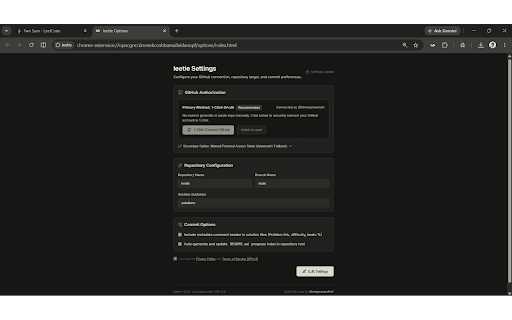 leetie :: Automatically sync your accepted LeetCode solutions to GitHub.