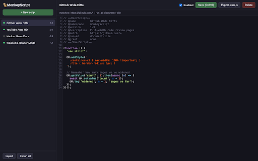 MonkeyScript :: A userscript manager. Write, manage, and run your own JavaScript on the websites you choose.
