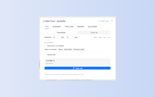Live Slides Timer :: Add or insert a live countdown timer into your slides — visible to the audience during presentation. Works instantly.