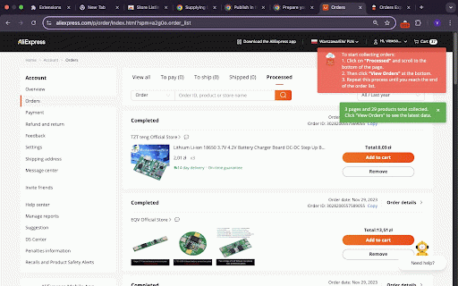 Aliexpress Shopper Inventory :: Easily collect and export your AliExpress orders to local .csv, .json, or .html files, or to Google Sheets via the clipboard.
