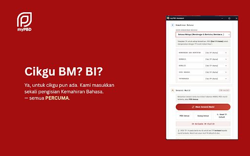 myPBD Assistant :: Cikgu, biar kami bantu pengisian PBD MOEIS SPPB untuk semua murid — mod semasa atau muat naik CSV. PERCUMA sepenuhnya.
