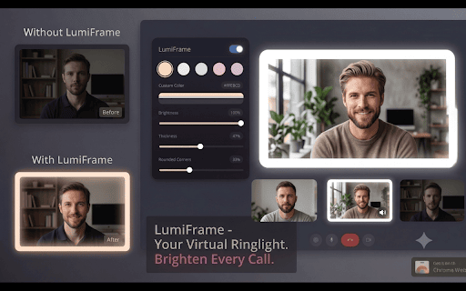 LumiFrame :: Your Face Deserves Better Light. A customizable virtual ring light for video calls.