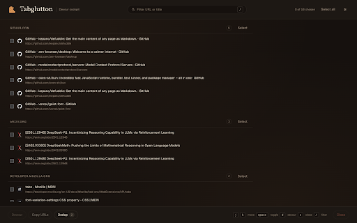 Tabglutton :: Devour a sprawling tab list: close duplicates, or save pages into your Obsidian vault and close them.