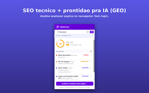 SEOWrench — SEO & GEO Checker :: Analyze the technical SEO and AI-readiness (GEO) of the current page, instantly in your browser. No login.