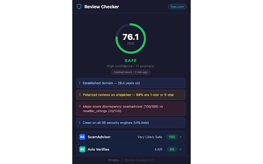 Review Checker :: Check any website's reputation. Aggregates reviews from Trustpilot, ScamAdviser and more.
