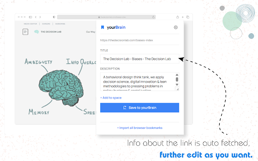 YourBrain - Save Anything in 1-Click, All in One Place :: Save the current page to your yourBrain dashboard in one click.