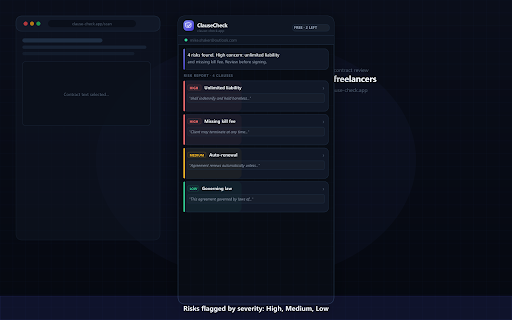 ClauseCheck — Contract Risk Scanner :: Scan freelance contracts in your browser and flag risky clauses with plain-English explanations.