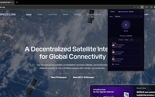 SpaceRouter Onion Extension :: Easily switch your browser proxy settings on or off for use with the SpaceRouter Onion Client (SOCKS5-compatible).