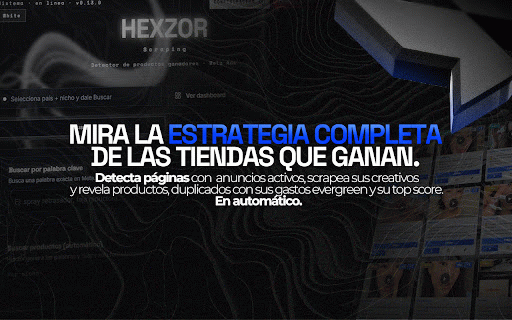 Hexzor Scraping :: Detecta productos y páginas ganadoras de dropshipping en Meta Ads Library. Clasifica por tiers y recomienda qué testear.