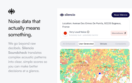 Silencio SoundCheck :: Instantly check average noise levels for any location. Real data from real people.