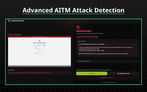 Ironchip Phishing Shield :: Real-time protection against phishing, AITM proxies, content clones and token theft. Enterprise-grade.