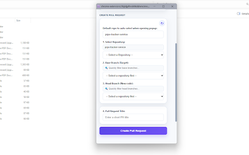 GitHub Advanced PR Creator :: Create GitHub pull requests faster with repository search, branch selection, open PR tracking, GitHub Enterprise support.