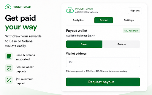 PromptCash :: Earn rewards while using your favorite AI tools.