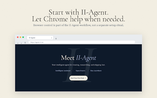 II-Browser Operator :: Agent-neutral browser bridge that lets trusted agents inspect and control Chrome.