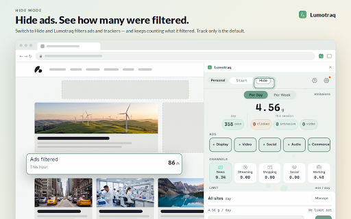 Lumotraq - Ad Filter and Carbon Emission Tracker :: Filter ads and measure the CO2 emissions of the ones you meet. Track your digital carbon footprint and browse more productively.