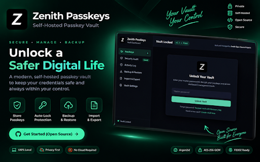 Zenith Passkeys :: Local-first passkey manager with encrypted vault