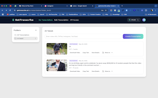 GetTranscribe :: Transcribe videos from Instagram and TikTok with one click