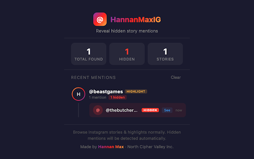 HannanMaxIG - Hidden Story Mentions :: Reveal hidden mention tags in Instagram stories and highlights. Detects secretly tagged users, hashtags, and locations.