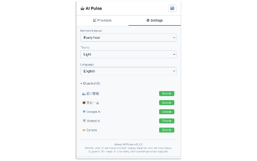 AI Pulse :: Monitor usage, balance, and service status of your AI service providers — all in one place.