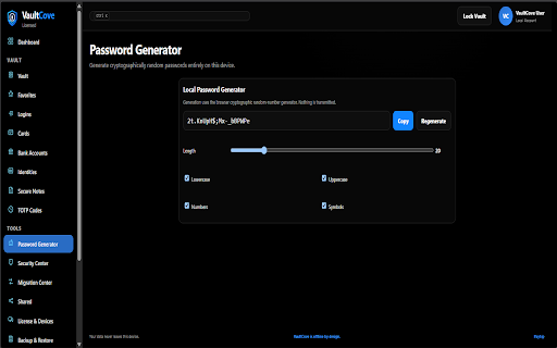 VaultCove :: Offline-first encrypted password manager with local vault, secure login, backups, and optional Lifetime Premium.