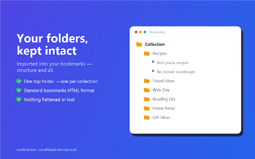 Collections Exporter for Bing Saves :: Export your Bing Saves / Edge Collections to an importable bookmarks file. Not affiliated with Microsoft.