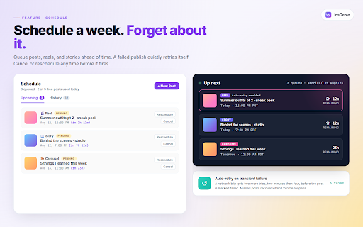 InsGenie: Post, Save, Schedule for Instagram :: Post, schedule, and bulk download from Instagram, plus ghost view stories, DM templates, hashtag tools, unfollower tracker.